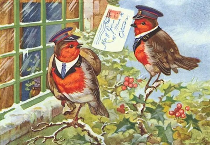 Robin on Victorian Christmas card